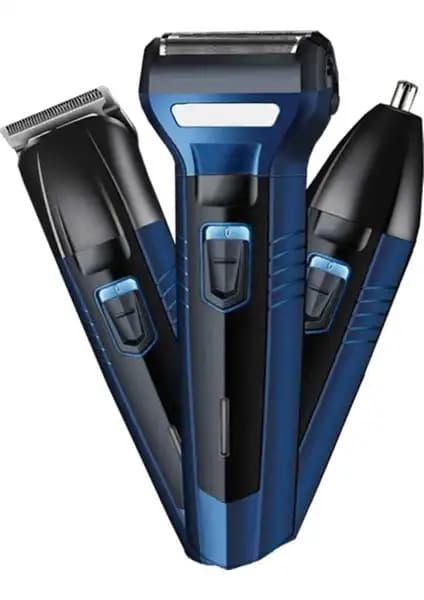 Ataşbey A3IN1 Profesyonel Çok Fonksiyonlu Traş Makinesi Seti Mavi Renkli ve Ergonomik Tasarım