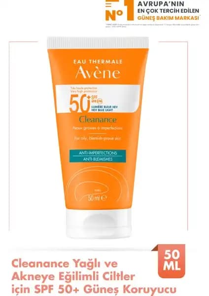 Avene Cleanance Solaire SPF 50 Yağlı ve Akne Eğilimli Ciltler İçin Yüksek Koruma Sağlayan Güneş Kremi