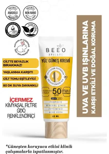 BEE'O Apicare Propolisli Yüz Güneş Kremi: Doğal Koruma ve Bakım İçin Güvenilir Seçenek