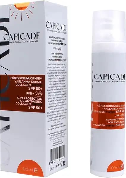 Capicade SPF 50+ Kollajenli Renkli Güneş Koruyucu Krem Günlük Cilt Bakımı İçin Uygun