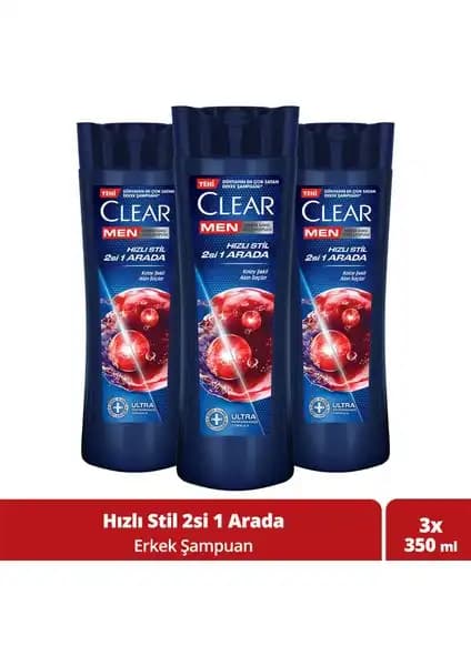 Clear Men Kepeğe Karşı Etkili Şampuan Hızlı Stil 2'si 1 Arada Erkekler İçin Güçlü Saç Bakımı