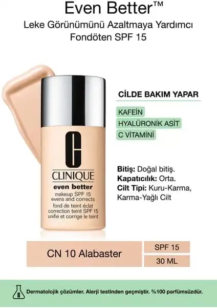 Clinique Even Better Doğal Bitişli Fondöten SPF 15: Cilt Eşitleme ve Koruma Özellikleri