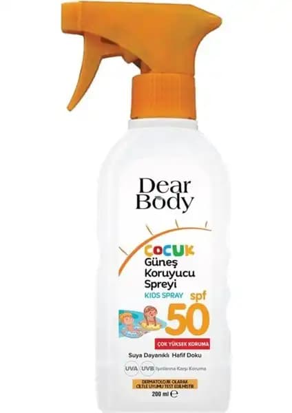 Dear Body SPF 50 Güneş Koruyucu Sprey Çocuklar ve Tüm Cilt Tipleri İçin Yüksek Koruma Sağlar