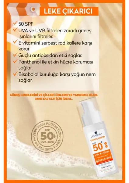 Dermavia SPF+50 Güneş Kremi: Yüksek Koruma ve Leke Karşıtı Özellikler