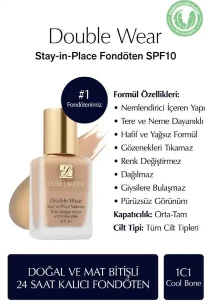 Estée Lauder Double Wear Fondöten SPF 10 1C1 Cool Bone - Uzun Süre Kalıcı ve Mat Bitişli