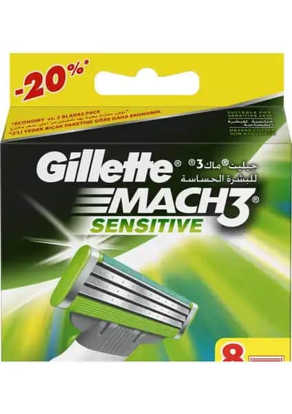 Gillette Mach3 Sensitive Yedek Tıraş Bıçağı Hassas Ciltler İçin Uzun Ömürlü ve Konforlu Kullanım