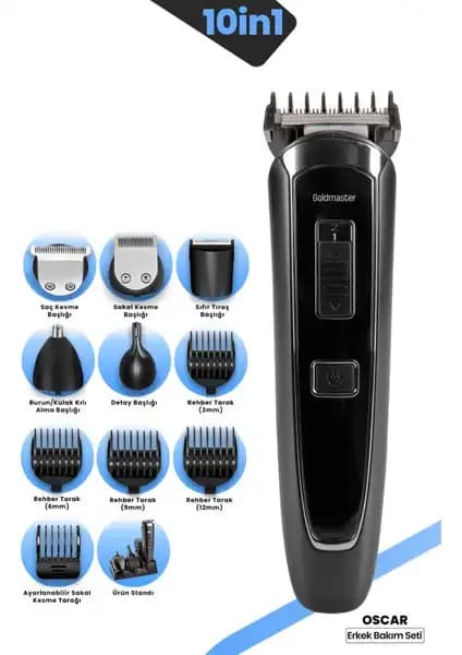 Goldmaster Oscar GM-7143 5in1 Erkek Bakım Seti Çok Fonksiyonlu ve Kablosuz Kullanım