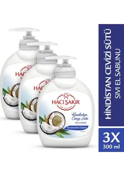 Hacı Şakir Hindistan Cevizi Sütü Nemlendirici Bakım Sıvı El Sabunu 300 ml pratik ve doğal temizlik sağlar