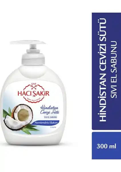 Hacı Şakir Hindistan Cevizi Sütü Nemlendirici El Sabunu 300 ml doğal içeriğiyle günlük kullanım için