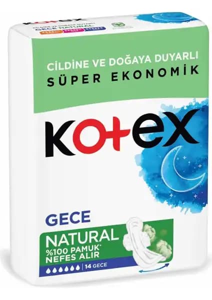Kotex Natural Hijyenik Ped Pamuk Gece Güvenli ve Konforlu Kullanım İçin Tasarlandı