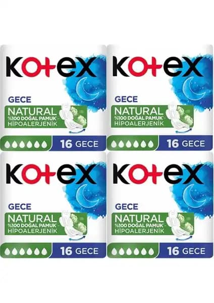 Kotex Natural Süper Ekonomik 16’lı Gece Pedleri - Doğal ve Güvenilir Hijyen Ürünü