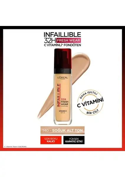 L'Oréal Paris Infaillible 32H Fresh Wear C Vitaminli Fondöten: Uzun Süreli Doğal Görünüm Sağlayan Makyaj Ürünü