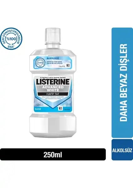 Listerine Advanced White Hafif Tat Ağız Bakım Suyu ile Güçlü ve Parlak Dişler
