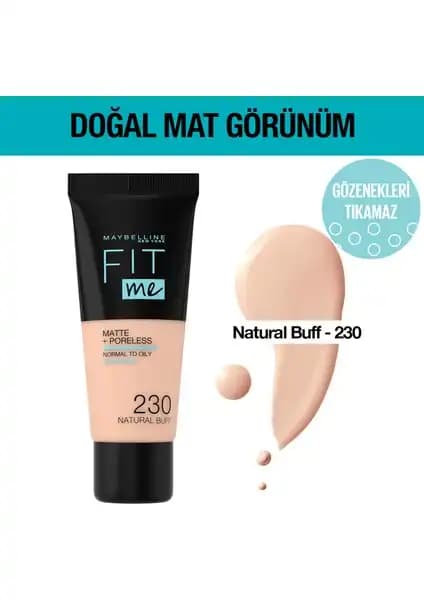 Maybelline Fit Me Matte+Poreless Fondöten 230 Natural Buff – Günlük ve Kalıcı Makyaj İçin
