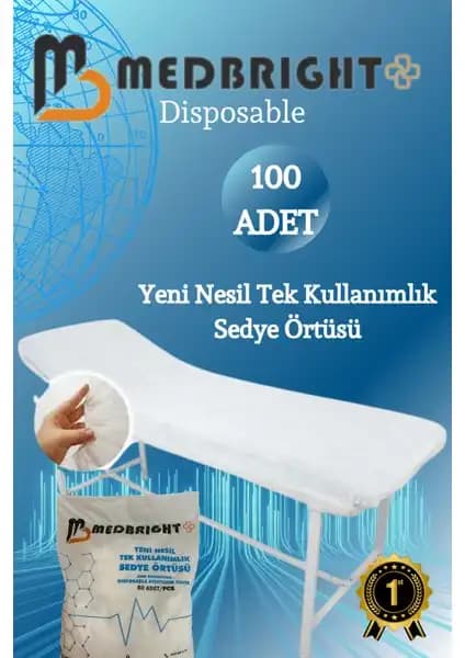 Medbright 100 adet lastikli tek kullanımlık sedye örtüsü sağlık sektöründe hijyen ve pratiklik sağlar