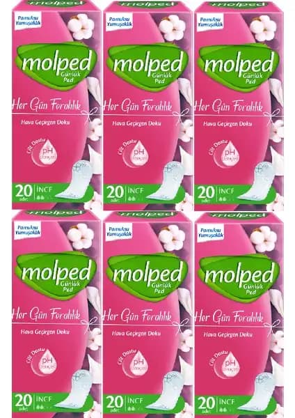 Molped Her Gün Ferahlık Günlük Ped 20'li Paket, Nefes Alan ve Cilt Dostu Tasarım