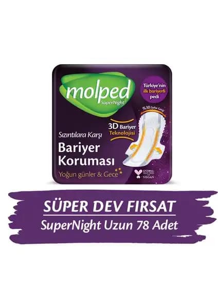 Molped Süpernight Hijyenik Pedi Günlük ve Gece Kullanımı için Gelişmiş Emici ve Güvenli Çözüm