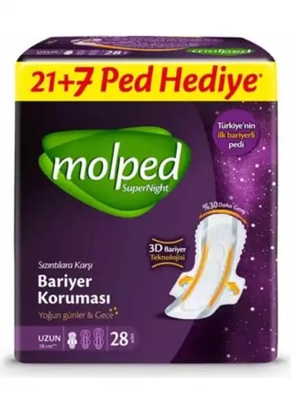 Molped Supernight Uzun 28'li gece pedi yüksek emicilik ve konfor sağlayan ürün