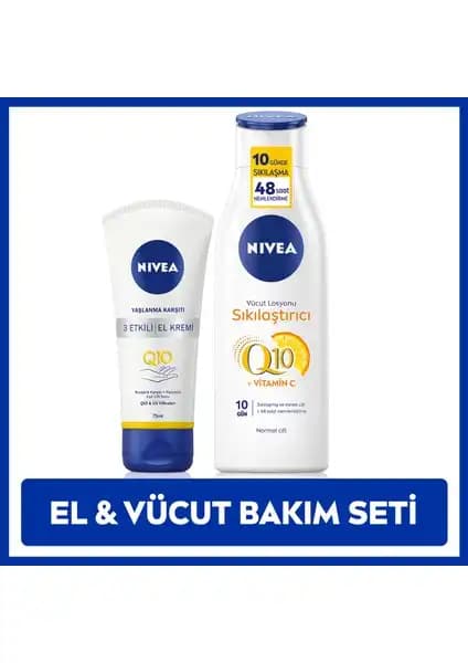 Nivea Q10 ve C Vitamini İçerikli Sıkılaştırıcı Vücut Losyonu ve El Kremi Seti