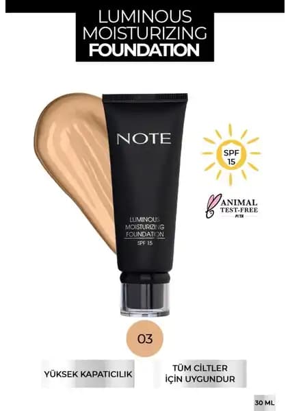 Note Cosmetics Luminous Moisturizing SPF 15 Fondöten: Doğal Parlaklık ve Yoğun Nem Sunar