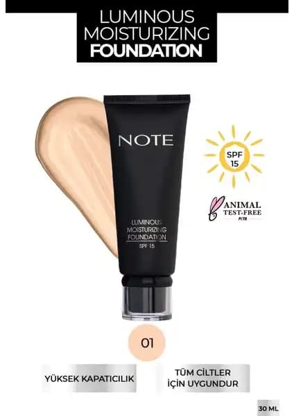 Note Cosmetics Luminous Nemlendirici SPF 15 Fondöten: Kuru Ciltler İçin Doğal ve Parlak Görünüm Sağlar