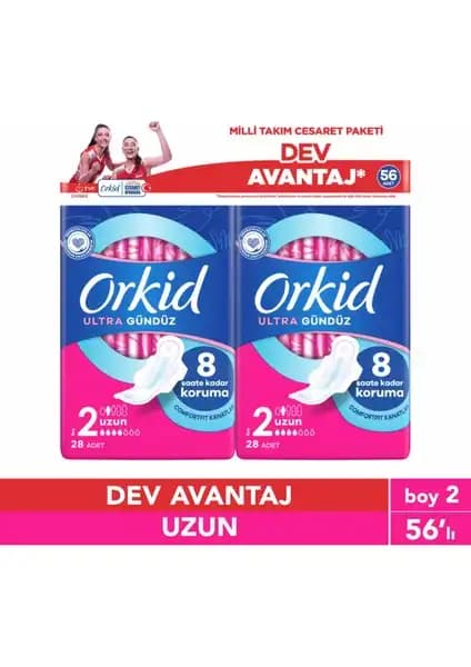 Orkid Ultra Uzun 56'lı Cesaret Paketi Kadınlar İçin Günlük Güvenli ve Konforlu Pedler