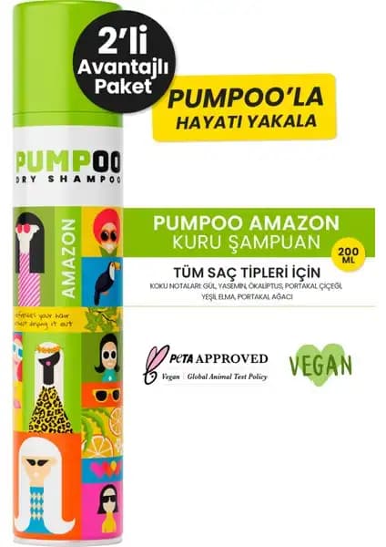 Pumpoo Kuru Şampuan 200 ml x 2 Adet – Hızlı ve Pratik Saç Temizliği Çözümü