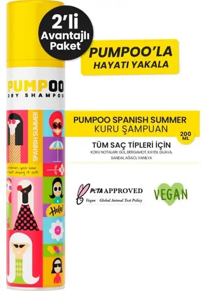 Pumpoo Kuru Şampuan Spanish Summer 200ml - Hızlı ve Pratik Saç Temizliği