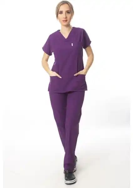 Sağlık Profesyonelleri İçin Dayanıklı ve Şık Mor Cerrahi Üniforma Takımı