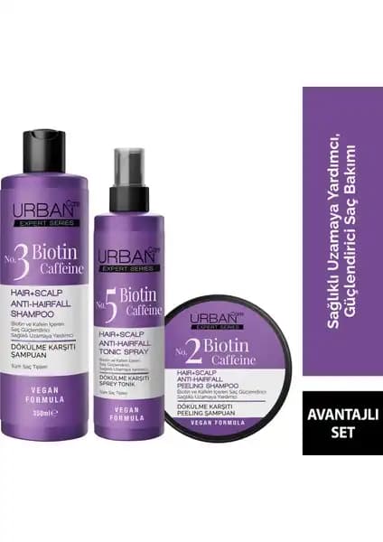 Urban Care Expert Biotin ve Kafein İçeren 3'lü Saç Bakım Seti Doğal ve Etkili Saç Sağlığı Çözümü