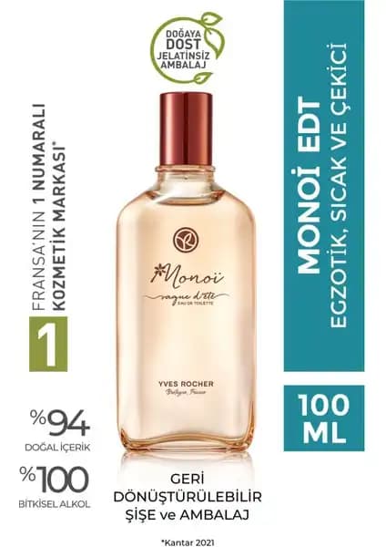 Yves Rocher Monoi Edt 100 ml Tropikal Yaz Kokusu Doğal ve Kalıcı Parfüm