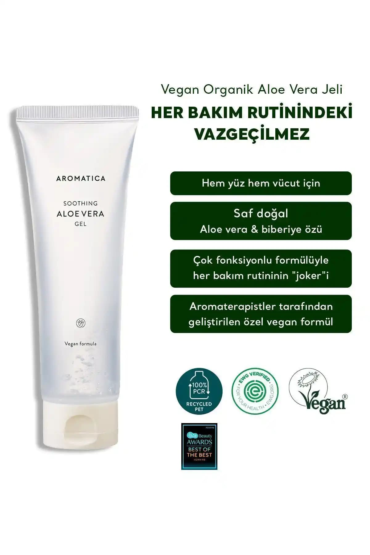 Aromatica Organik Aloe Vera Jel 50 ml – Vegan Doğal İçerikli Yatıştırıcı Cilt Bakım Ürünü