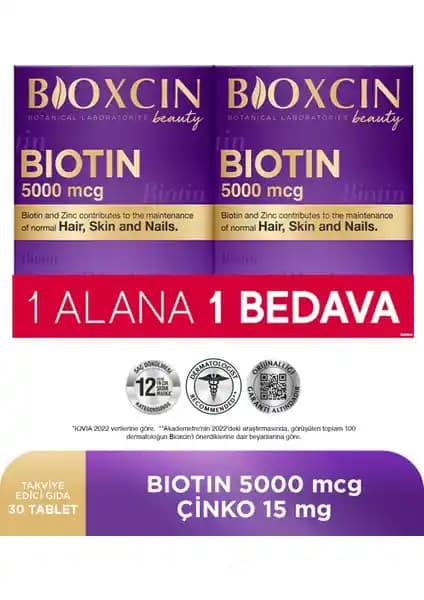 Bioxcin Biotin 5000 mcg + Çinko 15 mg: Saç ve Tırnak Sağlığı İçin 2'li Avantaj Paketi