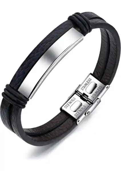 Chavin Dy76By Gri Çelik ve Deri Erkek Bileklik: Şık, Ayarlanabilir 20 cm Tasarım