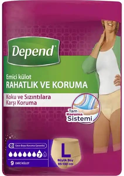 Depend Emici Külot Bayan Postpartum Dönemi İçin 95-130 cm Bedene Uygun 9 Adet
