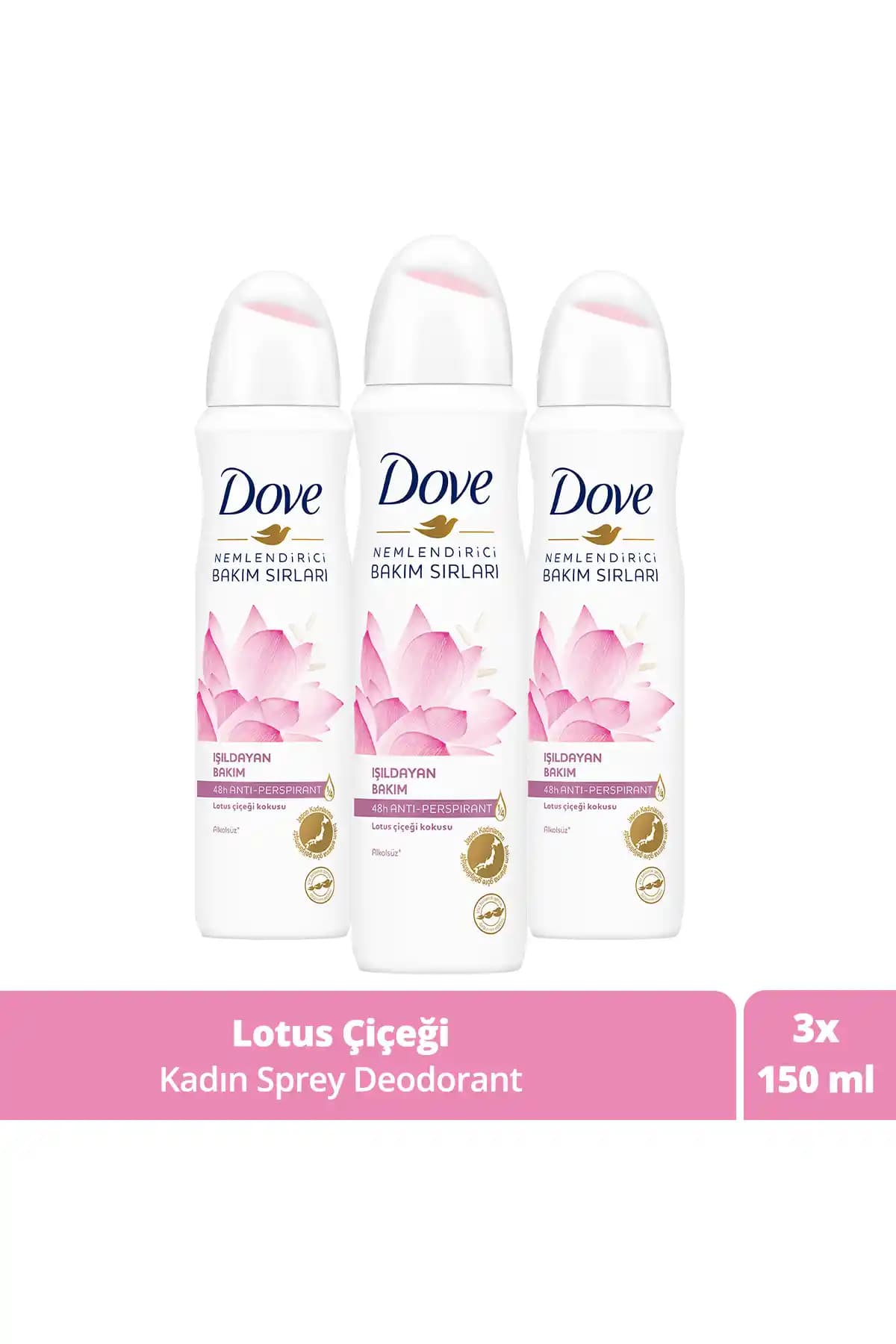 Dove Kadın Sprey Deodorant Lotus Çiçeği – 3x150 ml, Gün Boyu Ferahlık ve Temiz Hava