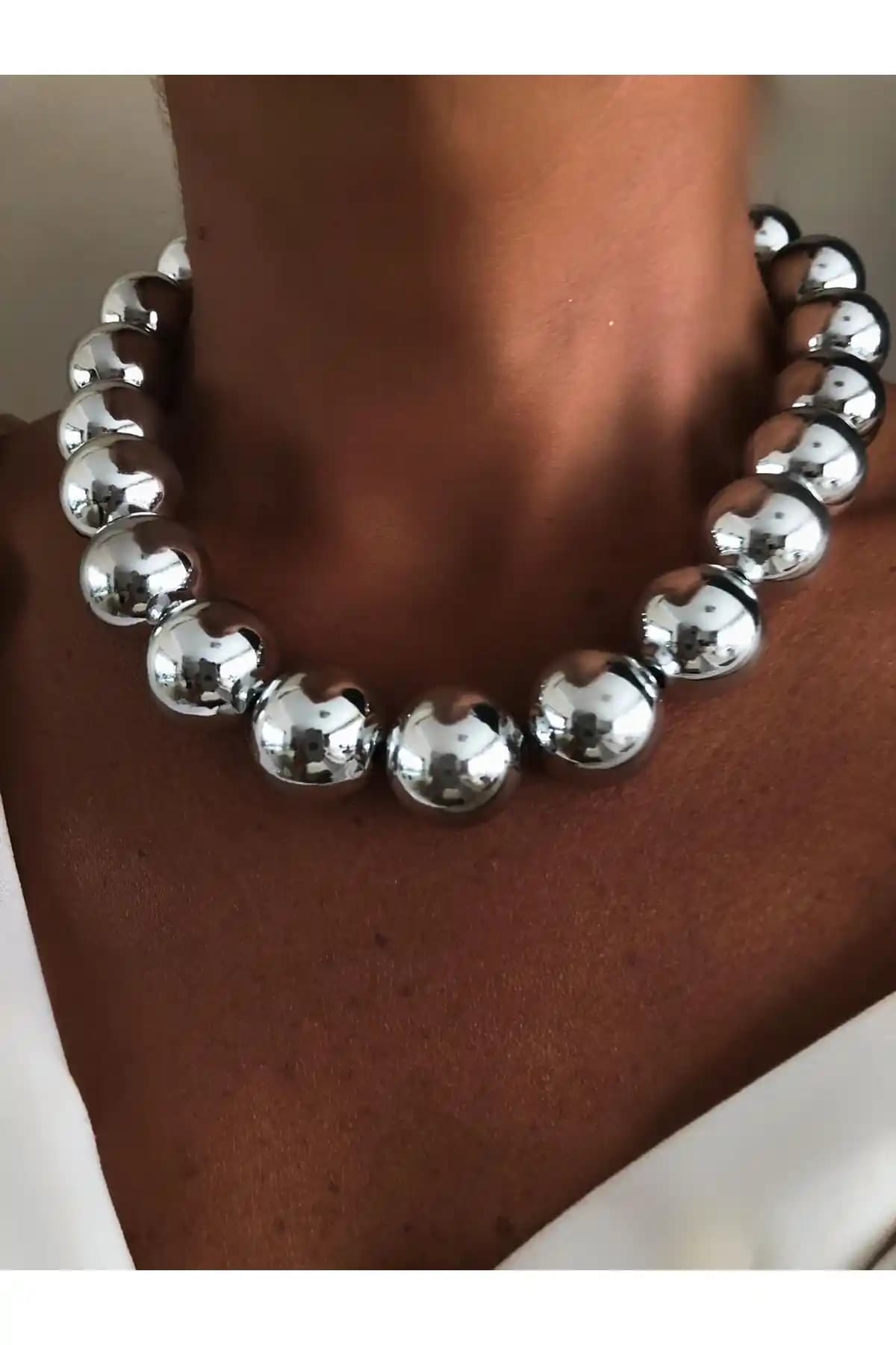 El Yapımı Gümüş Top Top Kolye: 40 cm Temel Uzunluk ve 5 cm Uzatma ile Minimalist Tasarım