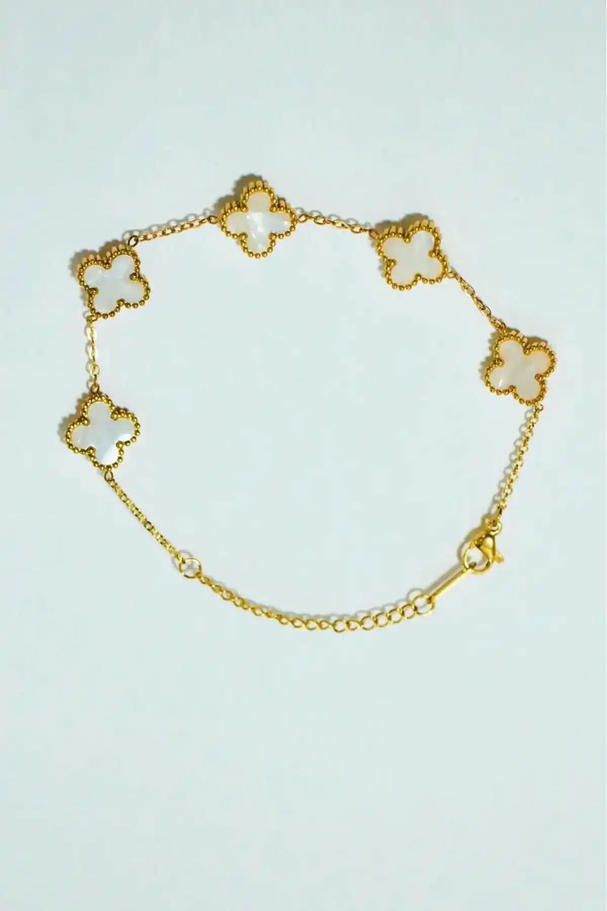 Gala Atelier Yonca Mineli Çelik Bileklik (BEYAZ) – Antialerjik 316L Paslanmaz Çelik