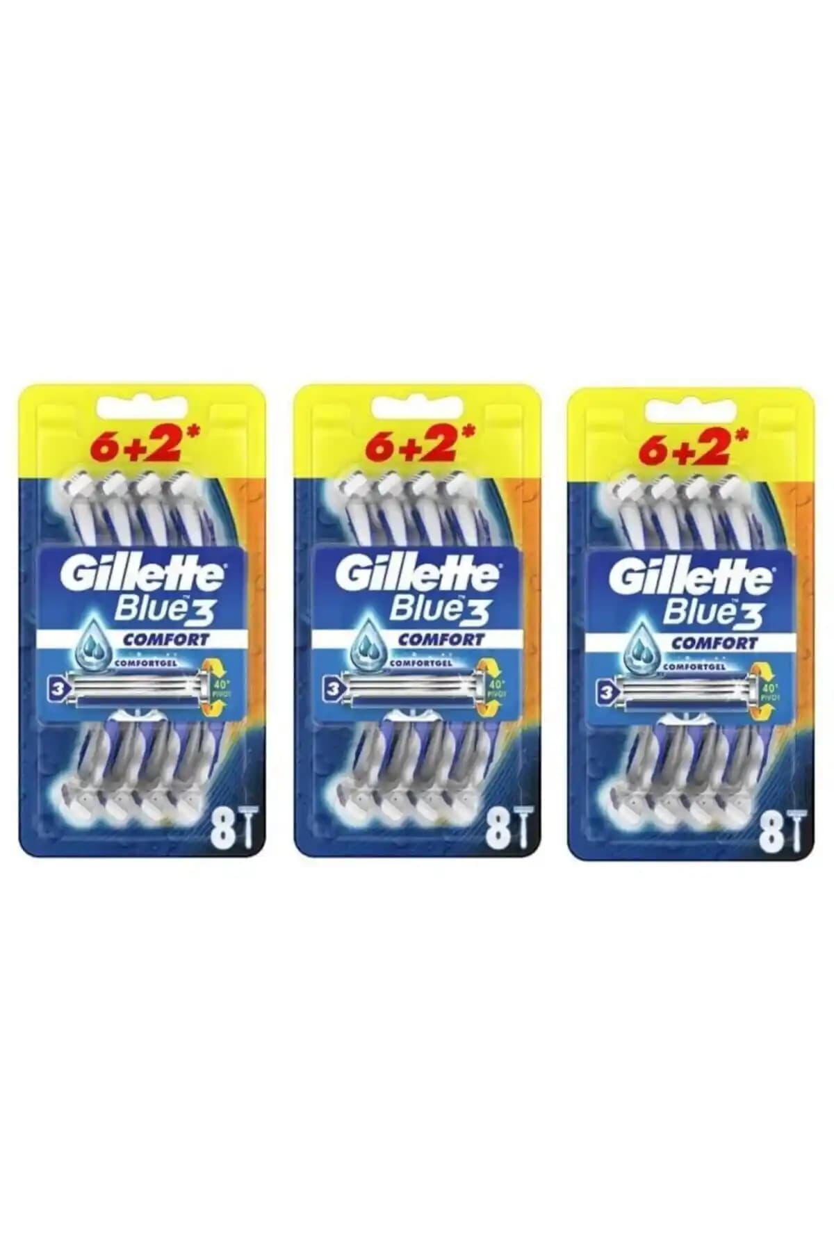 Gillette Blue-3 Comfort 8'li x3 Adet: Hijyen ve Pratiklik Sunan Kullan-at Tıraş Bıçağı Paketi