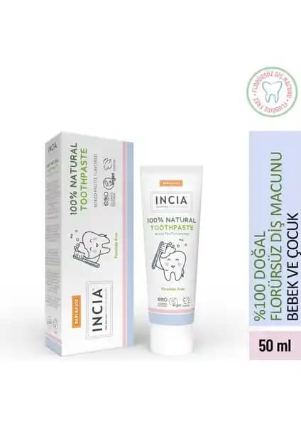 INCIA Doğal Florürsüz Diş Macunu Bebek ve Çocuklar için Karışık Meyve Aromalı 50 ml