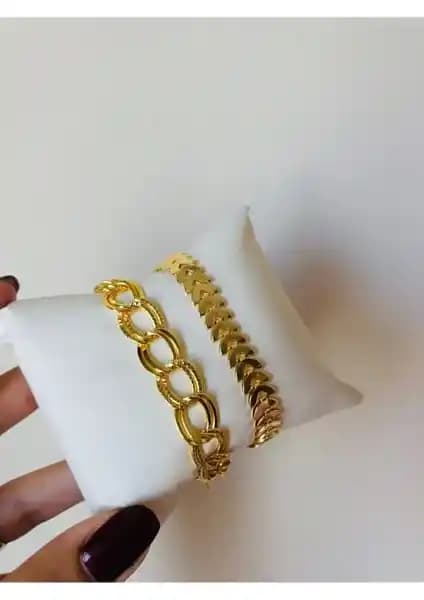 Kadın İçin Altın Kaplama Ikili Bileklik Seti: Antialerjenik ve Uzatma Zincirli Tasarım