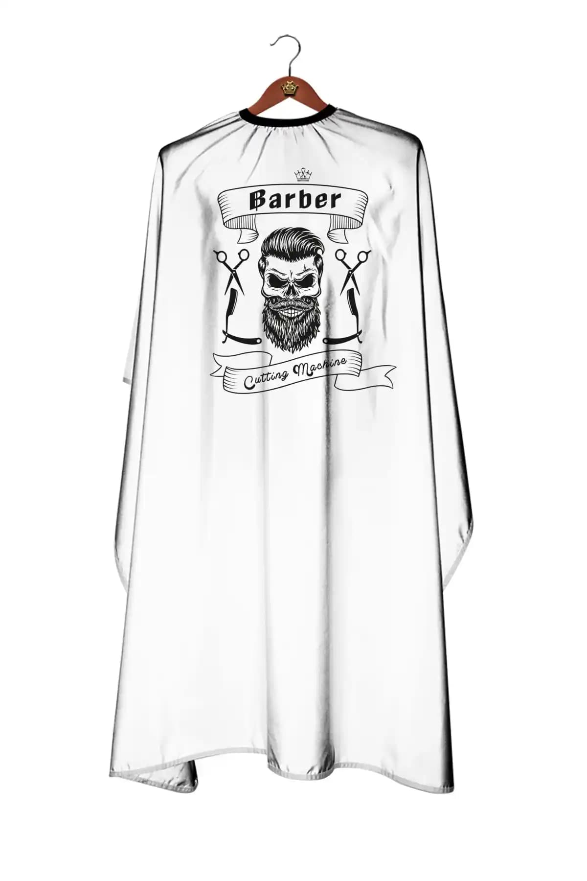 Kuatek Beyaz Kuru Kafa Baskılı Profesyonel Kuaför/Berber Traş Önlüğü, Hava Geçirir