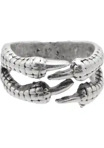 Labalaba Kartal Pençesi İkili Yüzük Antik Gümüş Kaplama Ayarlanabilir Nikel Free