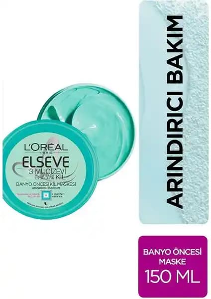 L’Oréal Paris Elseve 3 Mucizevi Kil Banyo Öncesi Saç Maskesi: Kuru Saçlar İçin Hafif Arındırıcı Bakım