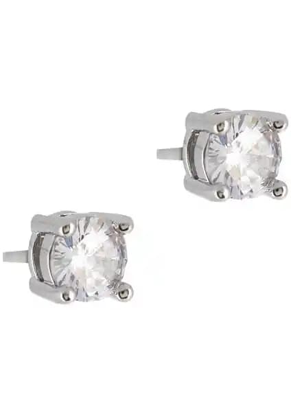 Merano Design 5 mm Beyaz Tek Taş Küpe: Nikelsiz Bronz Döküm ve Rodyum Kaplama