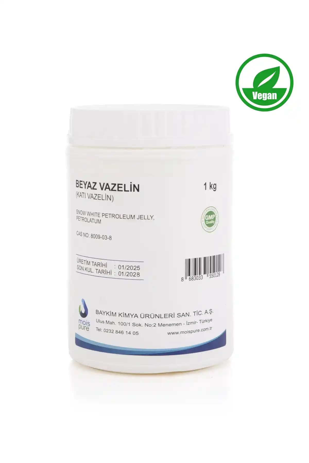 Mois Pure Beyaz Vazelin 1 L – vegan, katkısız Türkiye üretimi nemlendirici, Basit Kullanım