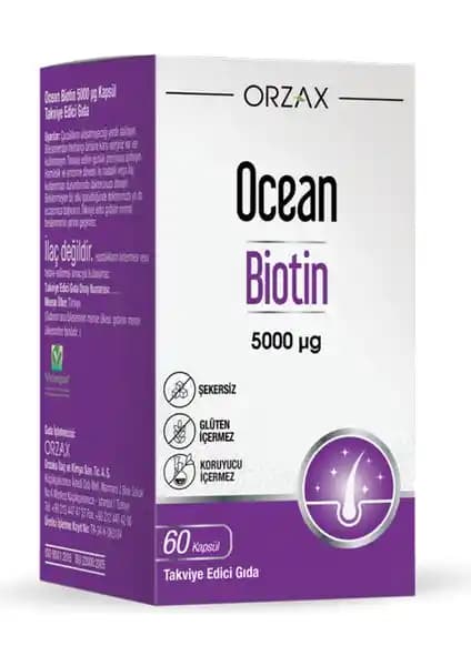 Orzax Ocean Biotin 60 Kapsül: Saç, Tırnak ve Cilt Sağlığı için Türkiye Menşeli Takviye