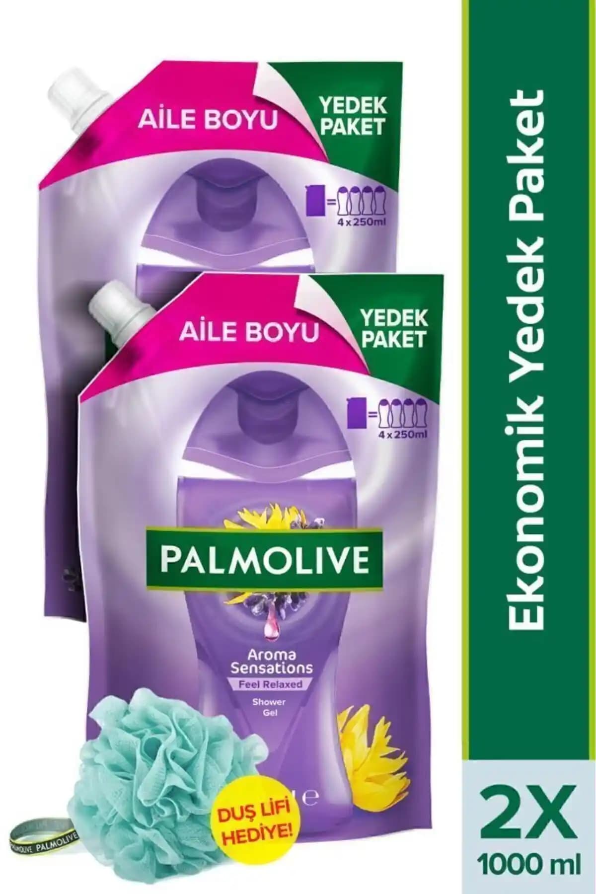 Palmolive Aroma Sensations Feel Relaxed Aile Boyu 2x1L Duş Jeli ve Hediye Lif Paketi