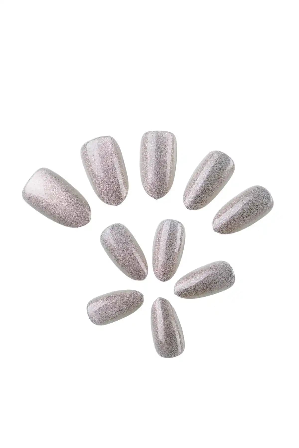 POP Beauty Cat Eye Gümüş Renk, Takma Tırnak Seti: Zararsız Yapıştırıcı ile 24 Desenli