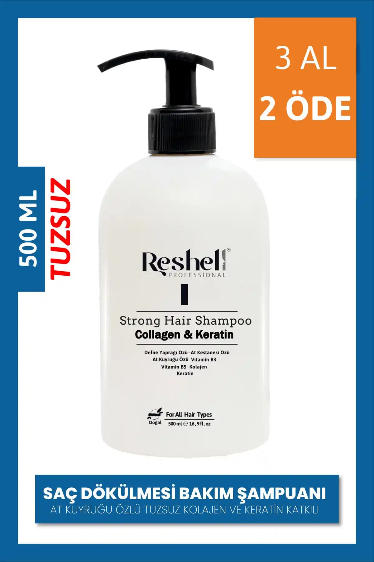 Reshell Saç Dökülmesini Önleyen Şampuan: Tuzsuz Parabensiz Keratin ve Kolajen İçerikli